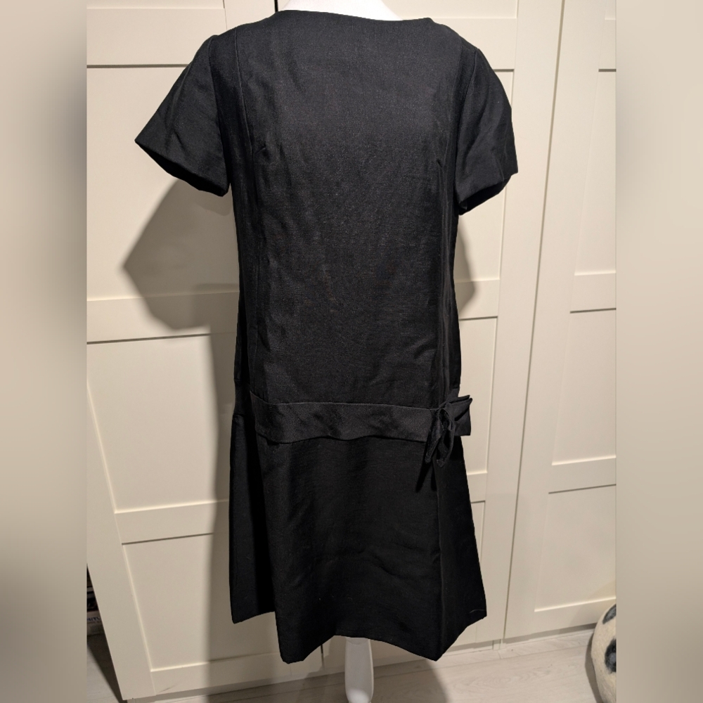 Vintage 1960s Leslie Fay Polytwill Dropped Waist Short Sleeve Black Dress Sz14/S - Picture 6 of 10